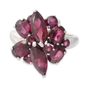 Estate Rhodolite Garnet Cluster Sterling Silver Cocktail Ring Size 10